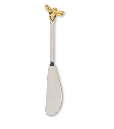 Butter knife with gold bee handle on a white background