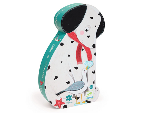 Puzzle box with a dalmatian dog design on a white background