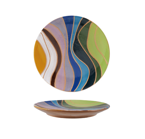 Stoneware Plate with Wax Relief Rainbow