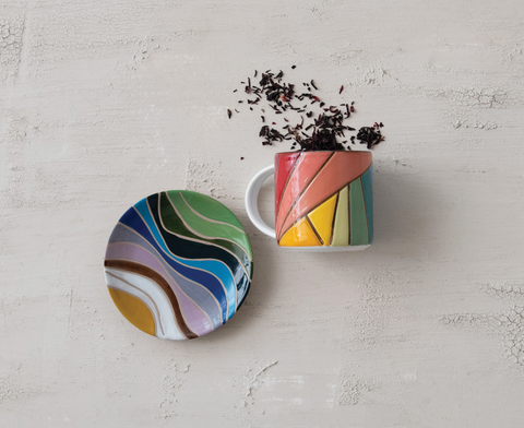 Stoneware Plate with Wax Relief Rainbow