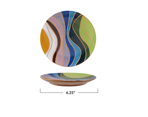 Stoneware Plate with Wax Relief Rainbow