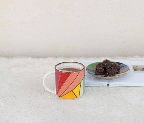 Stoneware Mug with Wax Relief Rainbow