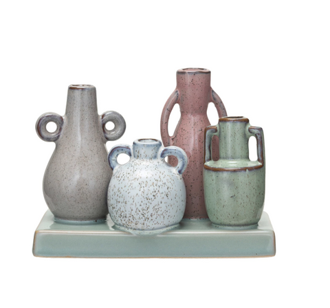 Stoneware Mounted Vases with Base