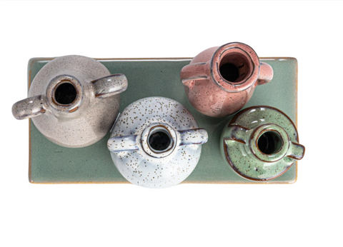 Stoneware Mounted Vases with Base