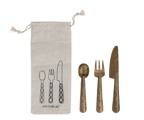 Hand Forged Brass Appetizer Utensils Set of 3