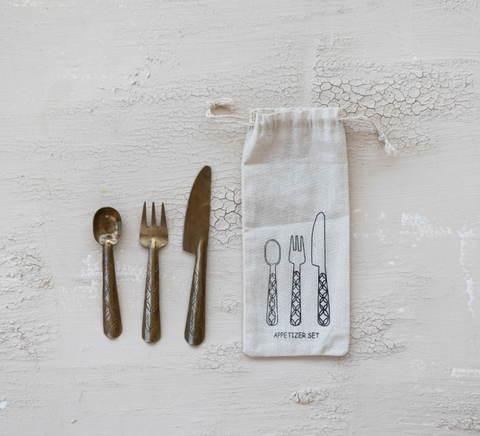 Hand Forged Brass Appetizer Utensils Set of 3