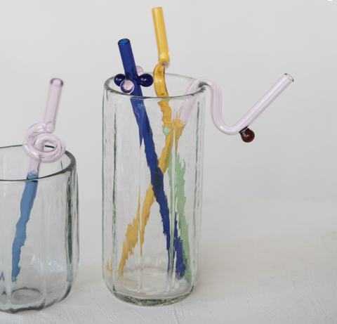 Glass Twisted Drinking Straw Set