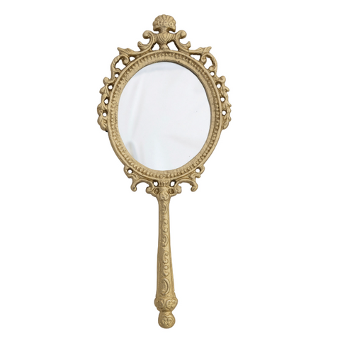Embossed Metal Framed Hand Mirror