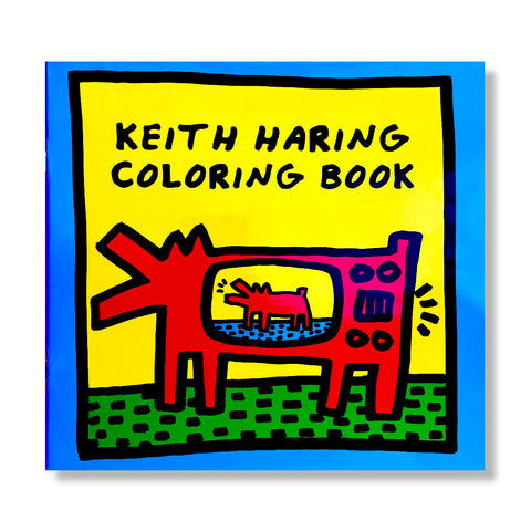 Keith Haring coloring book cover with a colorful abstract design and text.