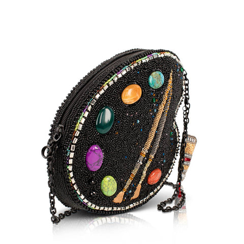 Brushstrokes Artists Palette Gem Beaded Crossbody Handbag