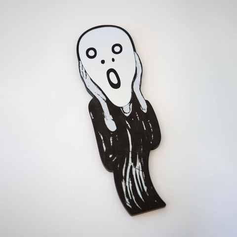 Black and white illustration of "The Scream" with a surprised expression on a white background