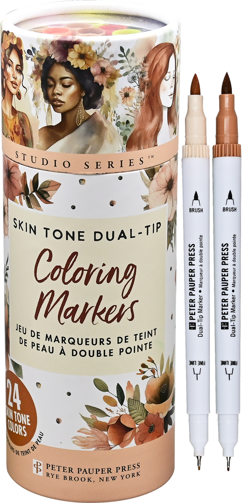 Peter Pauper Press skin tone dual-tip coloring markers with packaging