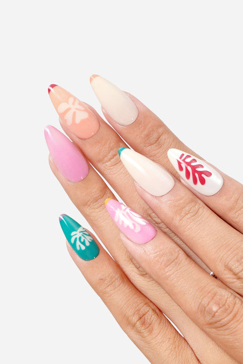HENRI MATISSE SNOW FLOWERS -  ALMOND PRESS-ON NAILS