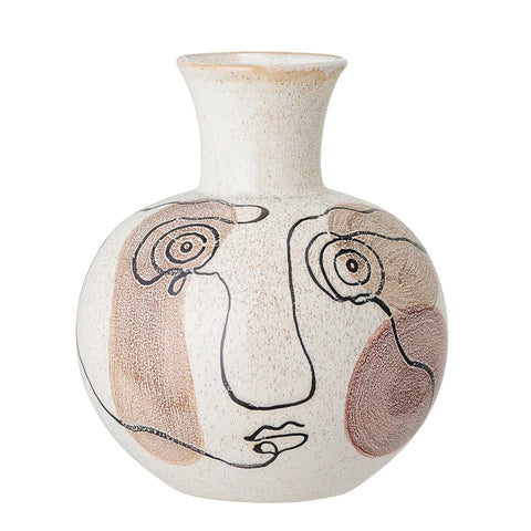 Round Stoneware Vase with Abstract Face