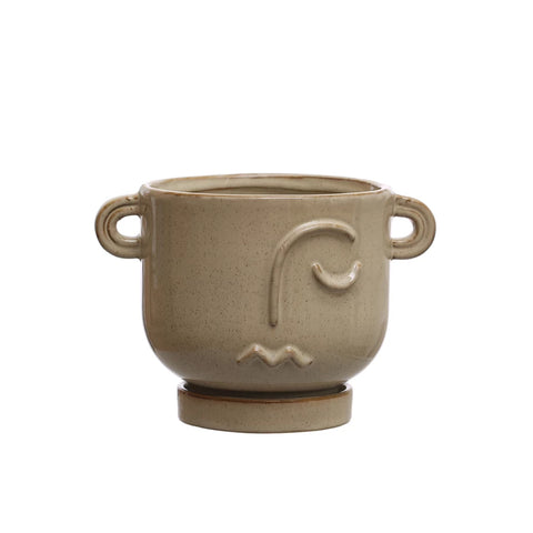 Stoneware Face Planter with Handles and Saucer