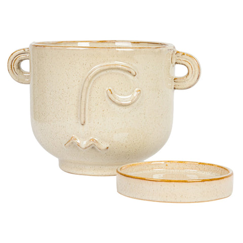 Stoneware Face Planter with Handles and Saucer