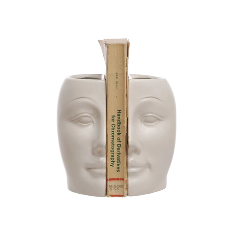 Sculpted Stoneware Face Vases/Bookends Set of Two