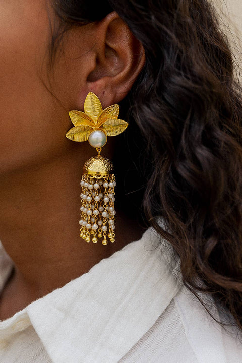 Pearl Tassel Bell Earrings