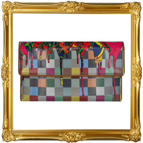 Checker Drip Crossbody Clutch Bag - Handmade in USA