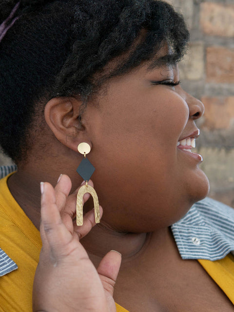 Slate and Gold Arch Earrings