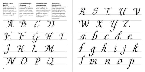 Cursive alphabet chart with both uppercase and lowercase letters on a white background.