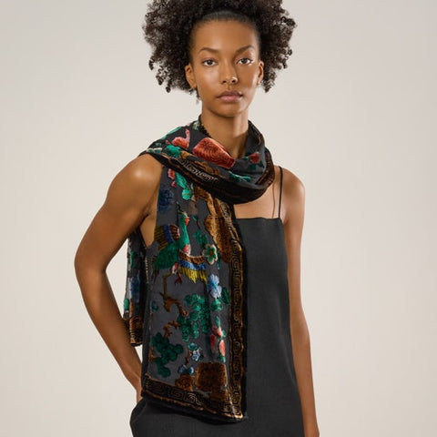 Peacock Velvet Burn Out Scarf