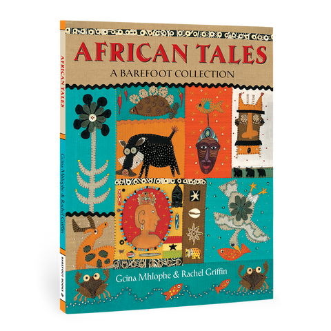 Book titled 'African Tales: A Barefoot Collection' with colorful illustrations on the cover.