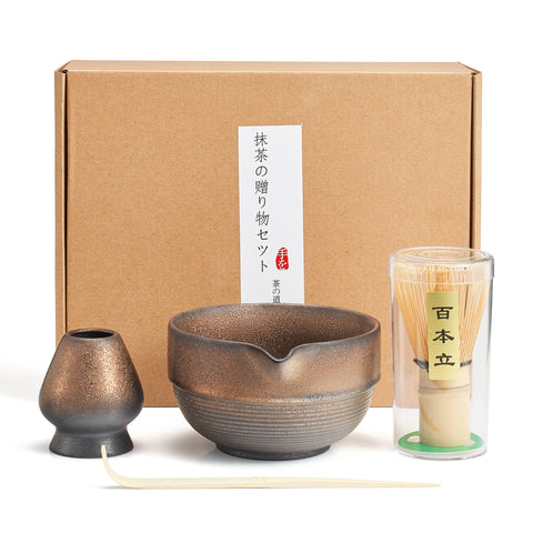 Japanese Matcha Set - Bronze & Brown Ombre - Bowl, Whisk