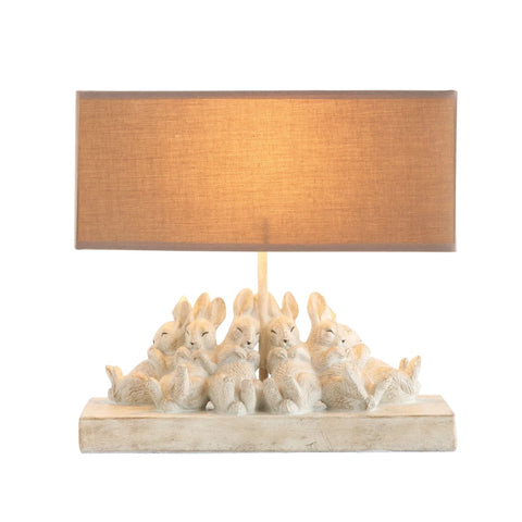 Table Lamp  with Rabbits and Linen Shade