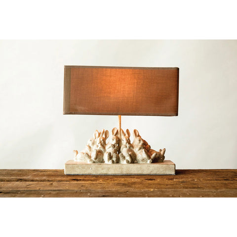 Table Lamp  with Rabbits and Linen Shade