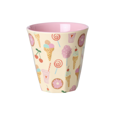 Cup with ice cream and donut pattern on a white background