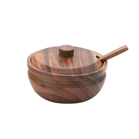 Acacia Wood Covered Bowl with Spoon Set