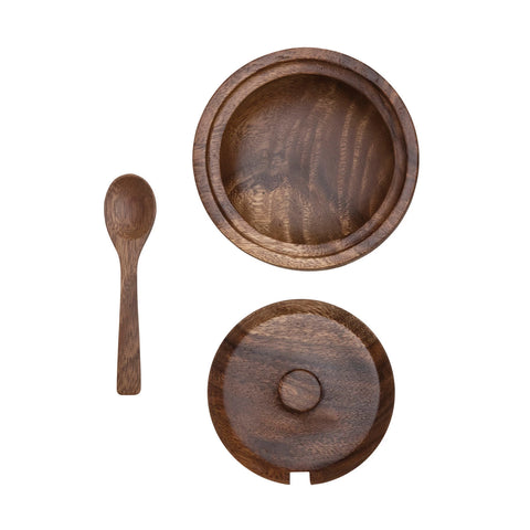 Acacia Wood Covered Bowl with Spoon Set