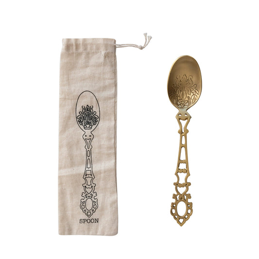 Etched Brass Spoon with Bag