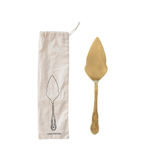 Brass Cake Server in Drawstring Bag