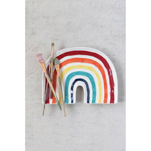 Hand Painted Stoneware Rainbow Plate