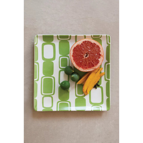 Stoneware Plate with Rectangular Pattern