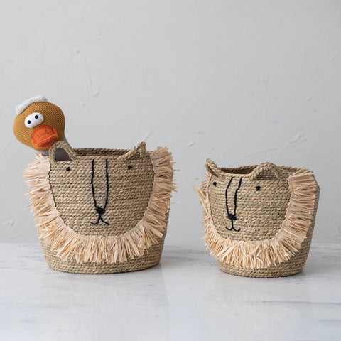 Hand Woven Seagrass Lion Baskets