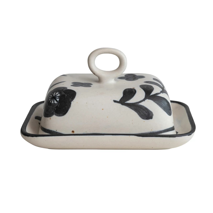 Black and White Hand Painted Butter Dish
