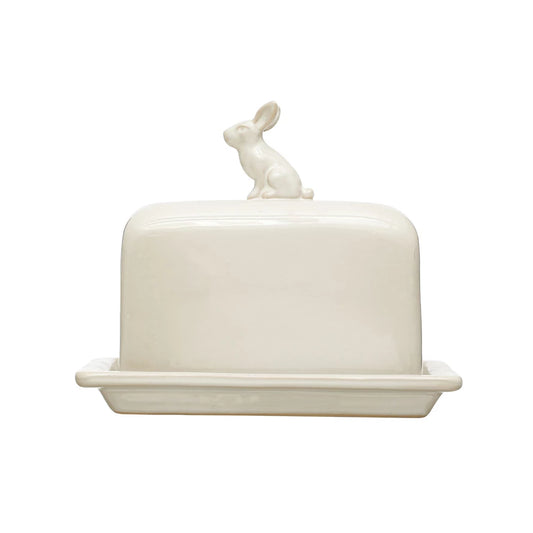 Butter Dish with Rabbit Finial