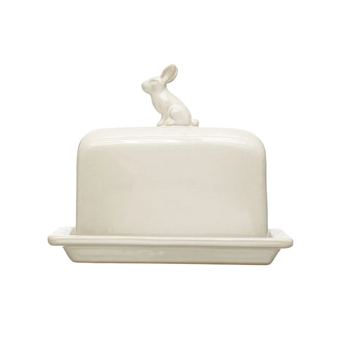 Butter Dish with Rabbit Finial