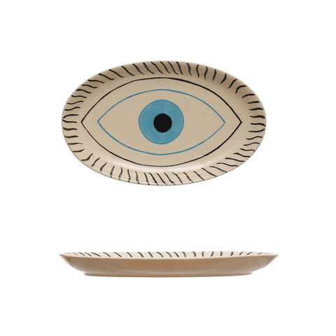 Hand Painted Stoneware Evil Eye Platter