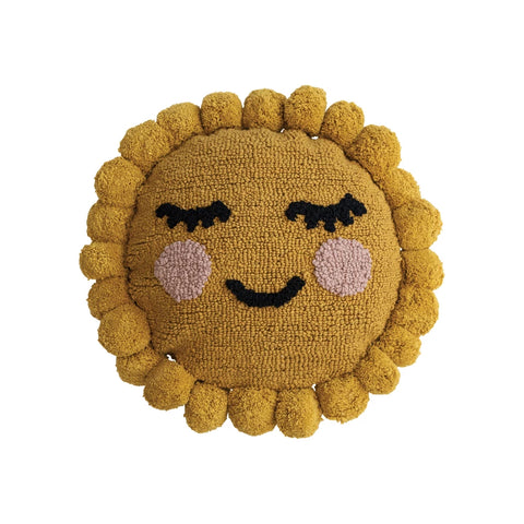 12" Round Cotton Tufted Sun Pillow