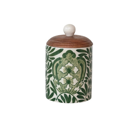 Hand Painted Stoneware Canister with Acacia Wood Lid