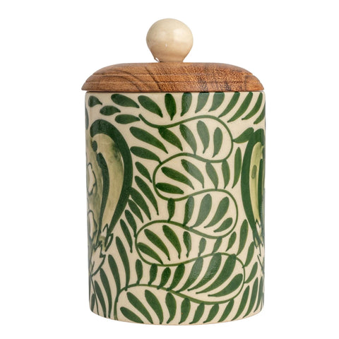 Hand Painted Stoneware Canister with Acacia Wood Lid