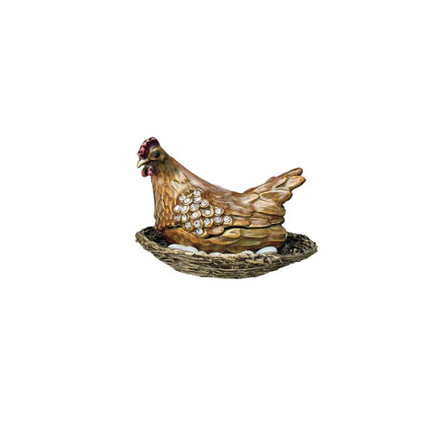 Enameled Metal Hen Trinket Box in a white background