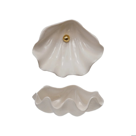 Clam Shell Shaped Dish with Gold Electroplated Faux Pearl