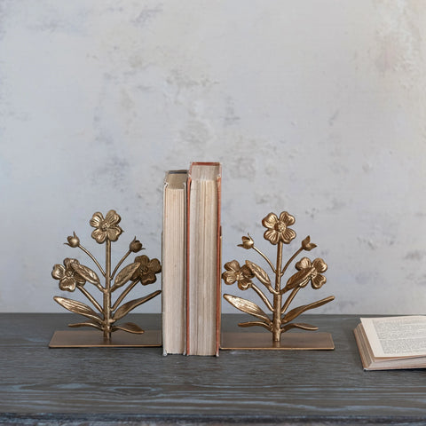 Cast Iron Flower Shaped Bookends Set of 2