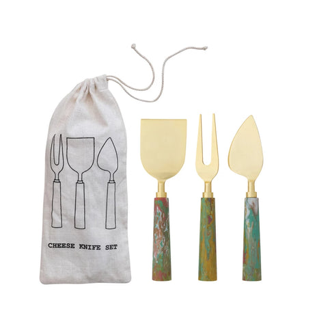 Marbled Resin Handle Cheese Knife Set