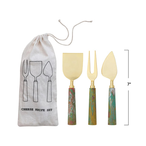 Marbled Resin Handle Cheese Knife Set